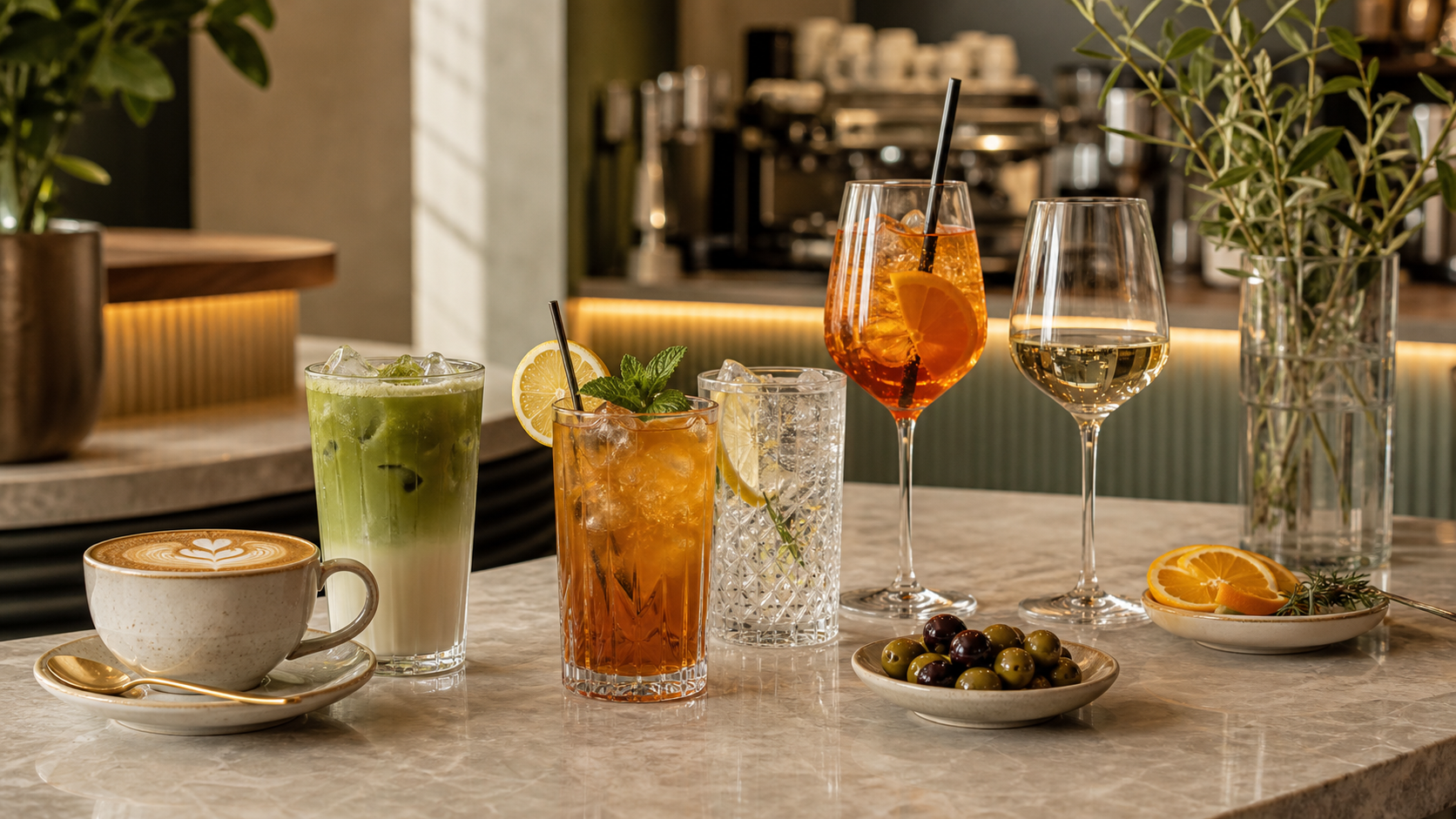 Sélection de cafés, cocktails et boissons Projet